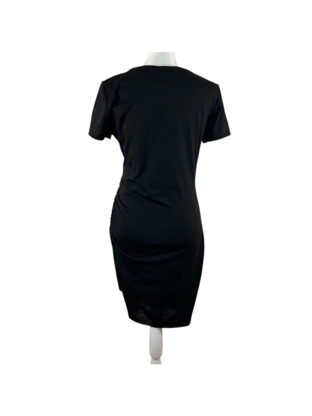 BTFBM Black Ruched Bodycon Jersey T-Shirt Midi Dress Asymmetrical Hem Sz Small - Picture 7 of 15
